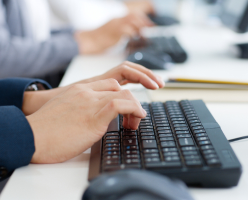 Closeup Business People Hands Typing On Keyboard Computer Desktop