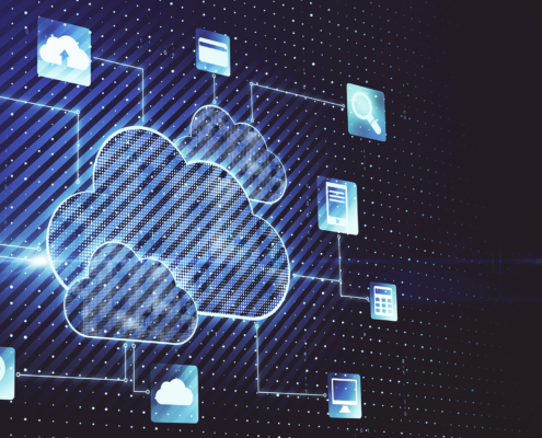 Cloud Service And Internet Of Things Concept With Dark Blank Wallpaper With Digital Cloud Symbol