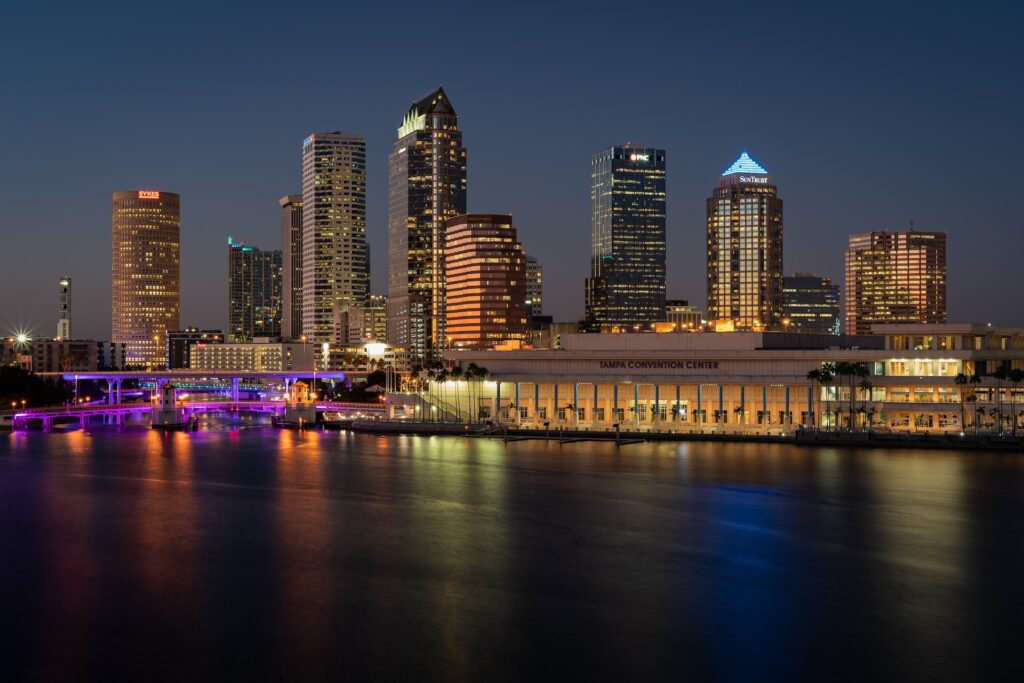 Aerial view of the Tampa, Florida skyline.