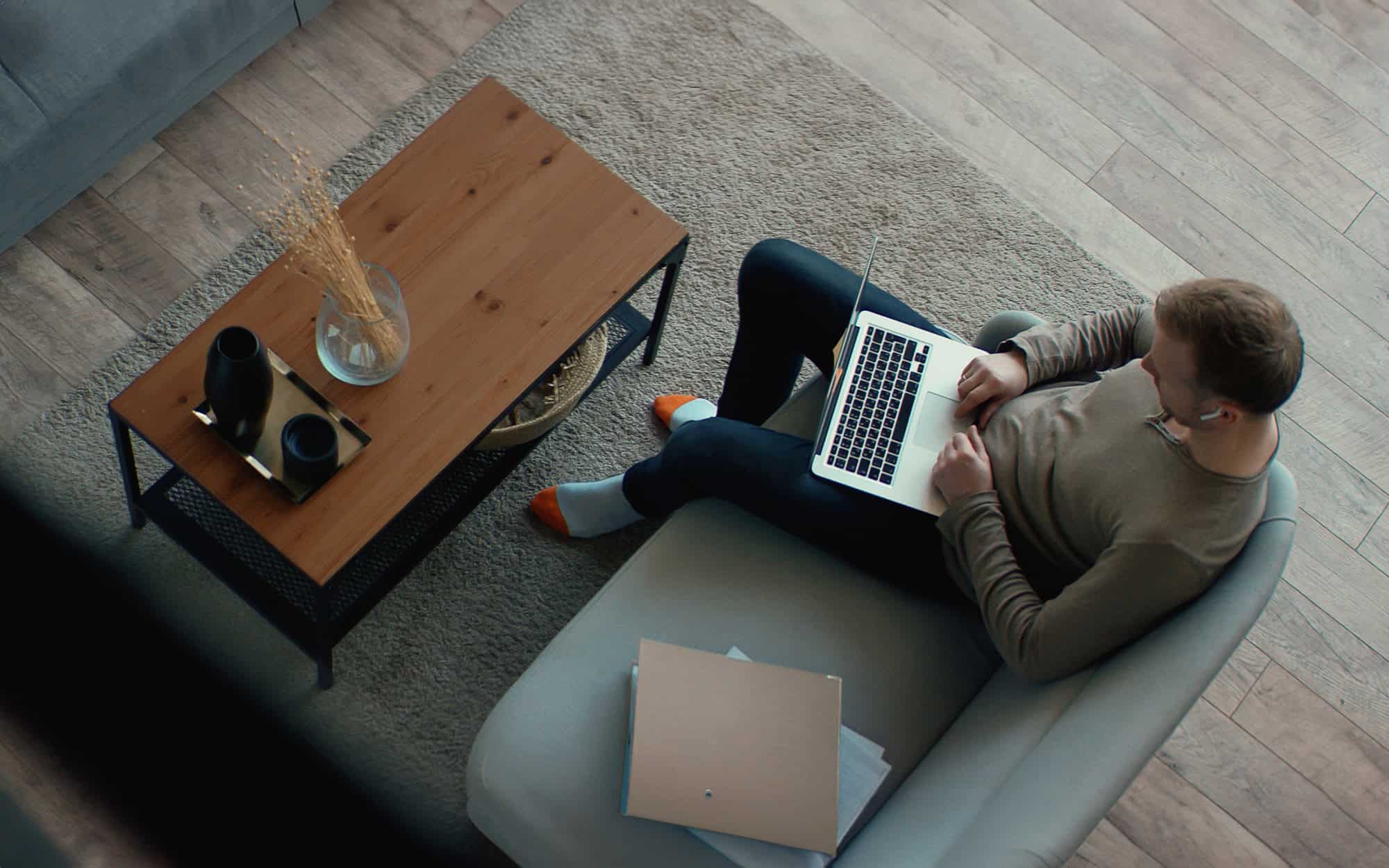 Caucasian Male Remote Working From Home, Having Work Confrence Video Call