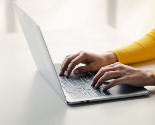 Person Typing On Laptop Keyboard, Businessman Working On Laptop