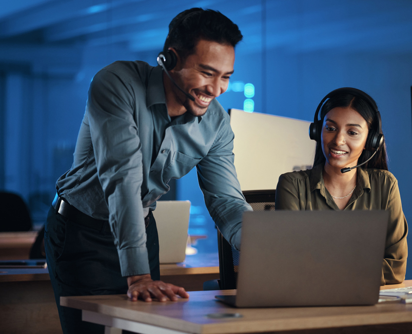People In Office Wearing Headset Working On Project Support