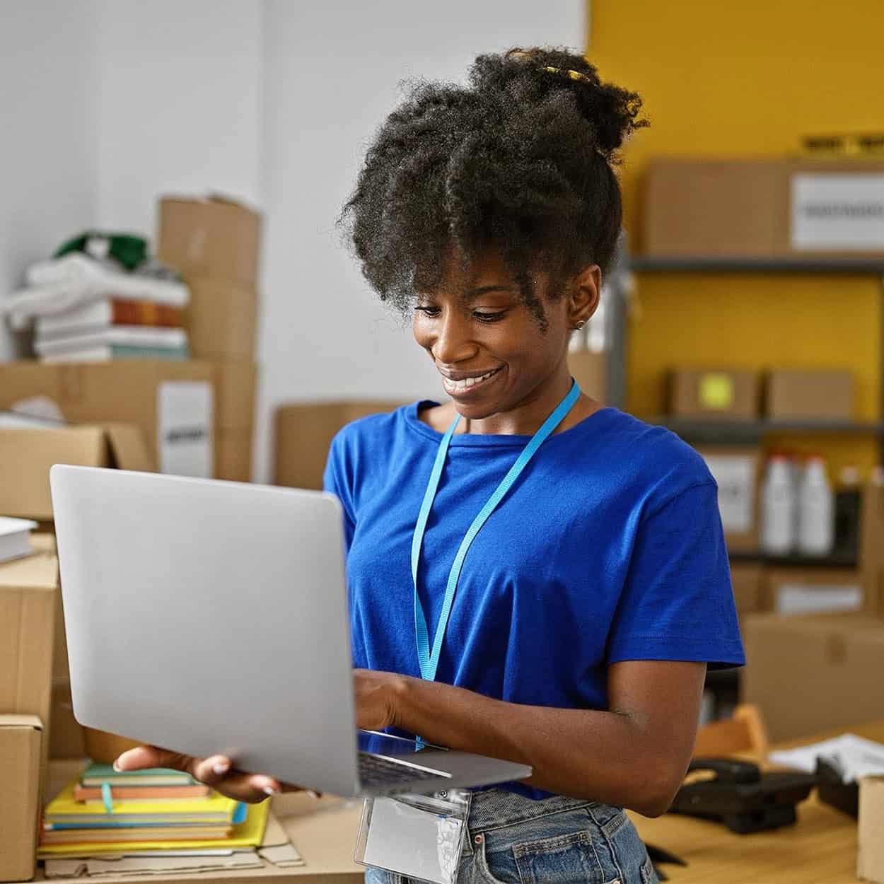 Header Person Using Laptop At Food Drive