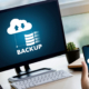 Front View Of Computer And Phone Screens, Cloud Backup